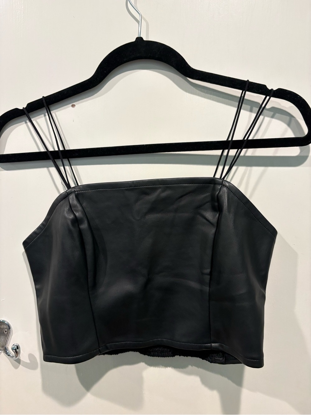 Hollister Black Faux Leather Spaghetti-Strap Crop Top